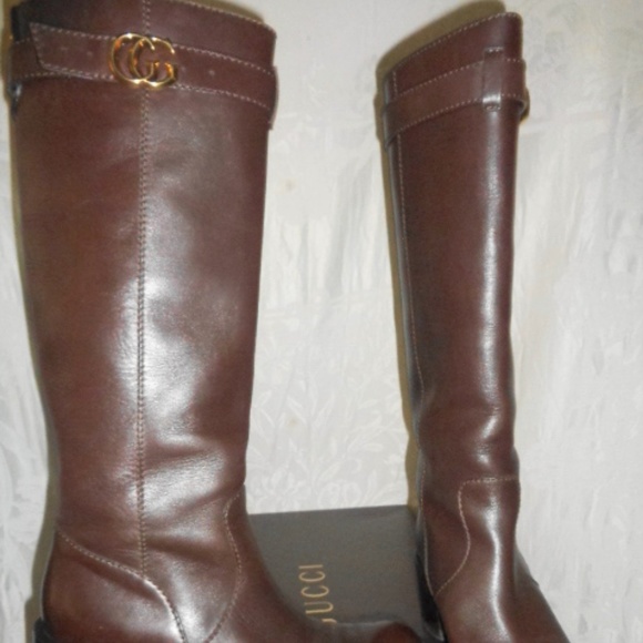 Gucci Shoes - GUCCI Lifford GG Logo Tall Brown Riding Boots 39 9